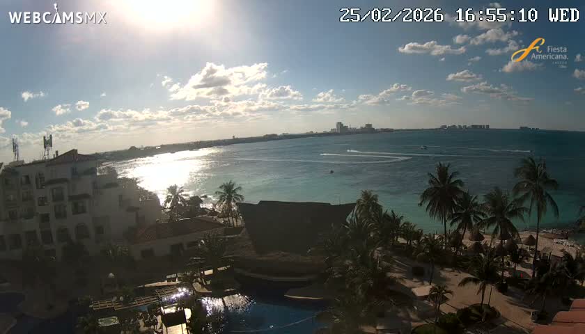 Cancún City Skyline & Carribean Coast from Fiesta Americana Live Cam - Zona Hotelera (Hotel Zone), Cancun, Quintana Roo, Mexico