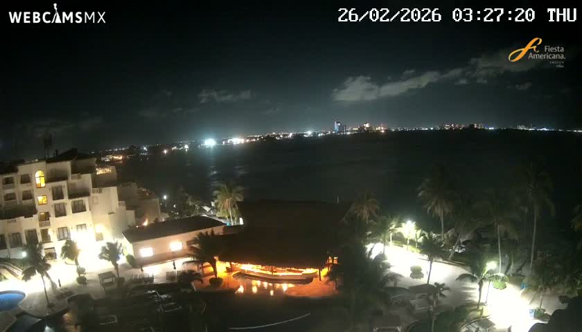 Cancún City Skyline & Carribean Coast from Fiesta Americana Live Cam - Zona Hotelera (Hotel Zone), Cancun, Quintana Roo, Mexico
