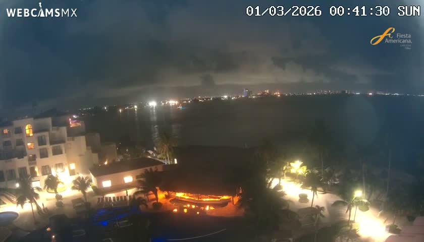Cancún City Skyline & Carribean Coast from Fiesta Americana Live Cam - Zona Hotelera (Hotel Zone), Cancun, Quintana Roo, Mexico