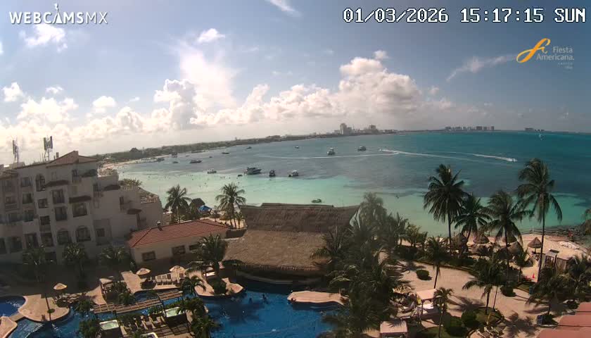 Cancún City Skyline & Carribean Coast from Fiesta Americana Live Cam - Zona Hotelera (Hotel Zone), Cancun, Quintana Roo, Mexico