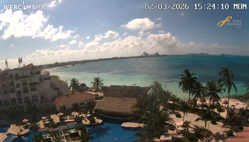 Cancún City Skyline & Carribean Coast from Fiesta Americana Live Cam - Zona Hotelera (Hotel Zone), Cancun, Quintana Roo, Mexico