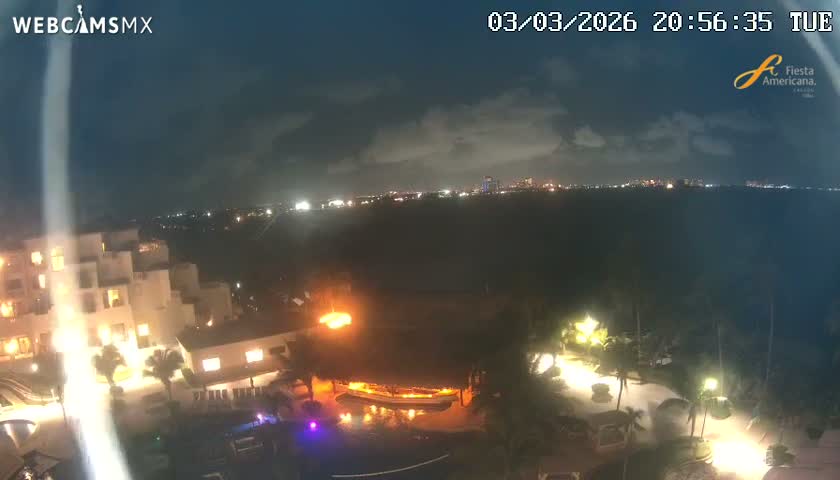 Cancún City Skyline & Carribean Coast from Fiesta Americana Live Cam - Zona Hotelera (Hotel Zone), Cancun, Quintana Roo, Mexico