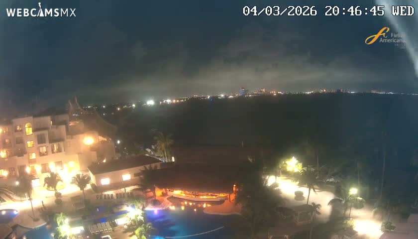 Cancún City Skyline & Carribean Coast from Fiesta Americana Live Cam - Zona Hotelera (Hotel Zone), Cancun, Quintana Roo, Mexico