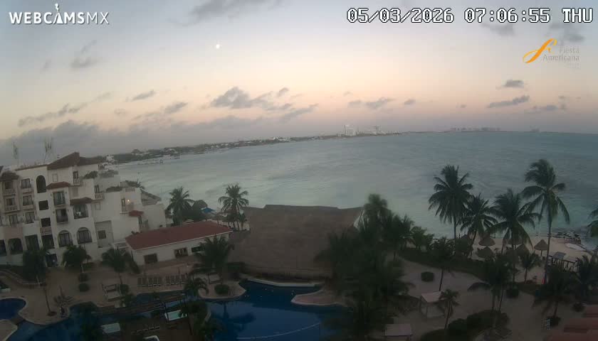 Cancún City Skyline & Carribean Coast from Fiesta Americana Live Cam - Zona Hotelera (Hotel Zone), Cancun, Quintana Roo, Mexico
