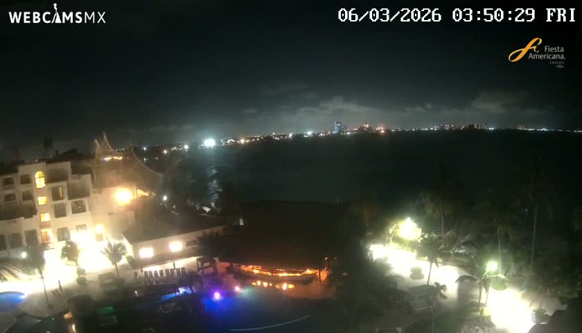 Cancún City Skyline & Carribean Coast from Fiesta Americana Live Cam - Zona Hotelera (Hotel Zone), Cancun, Quintana Roo, Mexico
