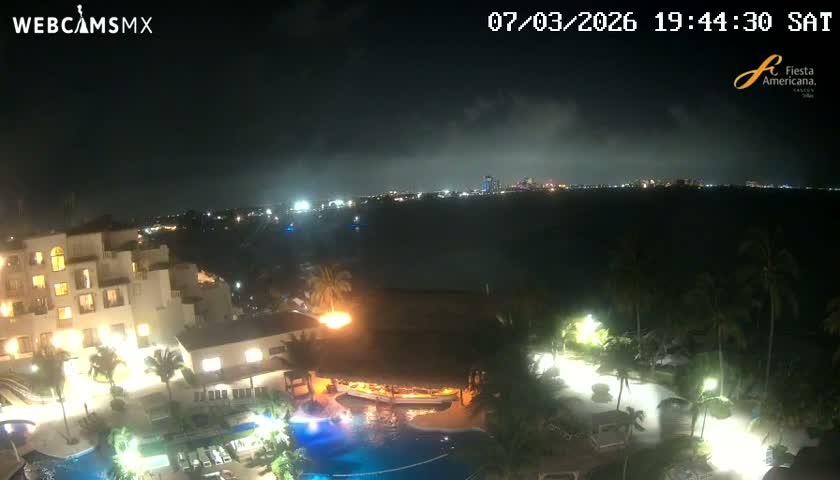 Cancún City Skyline & Carribean Coast from Fiesta Americana Live Cam - Zona Hotelera (Hotel Zone), Cancun, Quintana Roo, Mexico