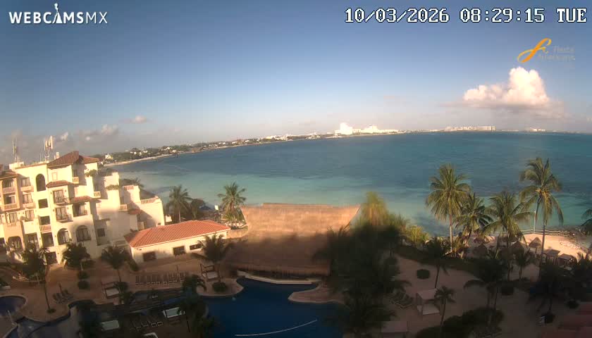 Cancún City Skyline & Carribean Coast from Fiesta Americana Live Cam - Zona Hotelera (Hotel Zone), Cancun, Quintana Roo, Mexico