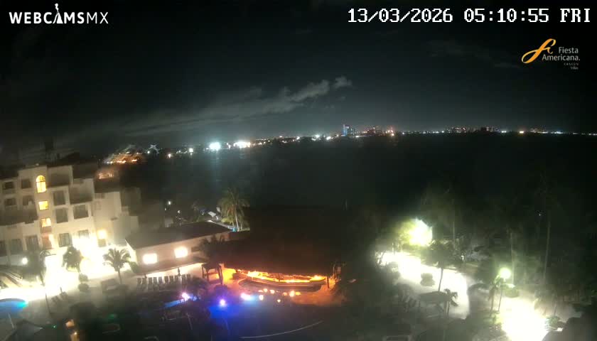 Cancún City Skyline & Carribean Coast from Fiesta Americana Live Cam - Zona Hotelera (Hotel Zone), Cancun, Quintana Roo, Mexico