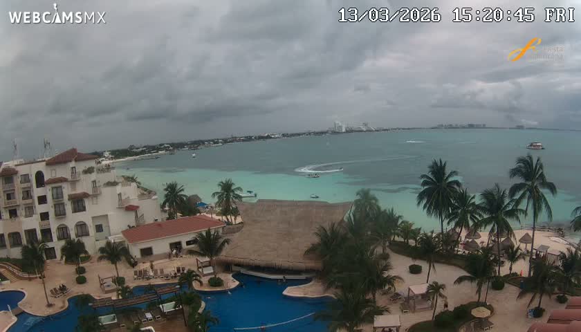 Cancún City Skyline & Carribean Coast from Fiesta Americana Live Cam - Zona Hotelera (Hotel Zone), Cancun, Quintana Roo, Mexico