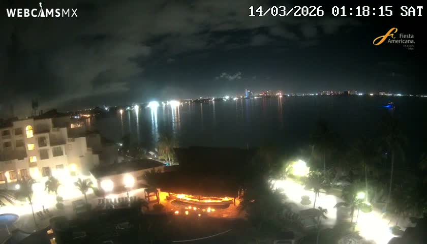 Cancún City Skyline & Carribean Coast from Fiesta Americana Live Cam - Zona Hotelera (Hotel Zone), Cancun, Quintana Roo, Mexico