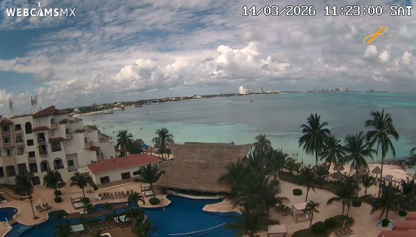 Cancún City Skyline & Carribean Coast from Fiesta Americana Live Cam - Zona Hotelera (Hotel Zone), Cancun, Quintana Roo, Mexico