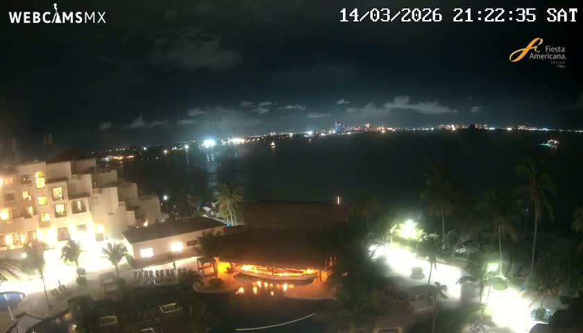 Cancún City Skyline & Carribean Coast from Fiesta Americana Live Cam - Zona Hotelera (Hotel Zone), Cancun, Quintana Roo, Mexico