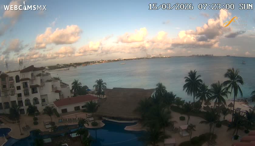 Cancún City Skyline & Carribean Coast from Fiesta Americana Live Cam - Zona Hotelera (Hotel Zone), Cancun, Quintana Roo, Mexico