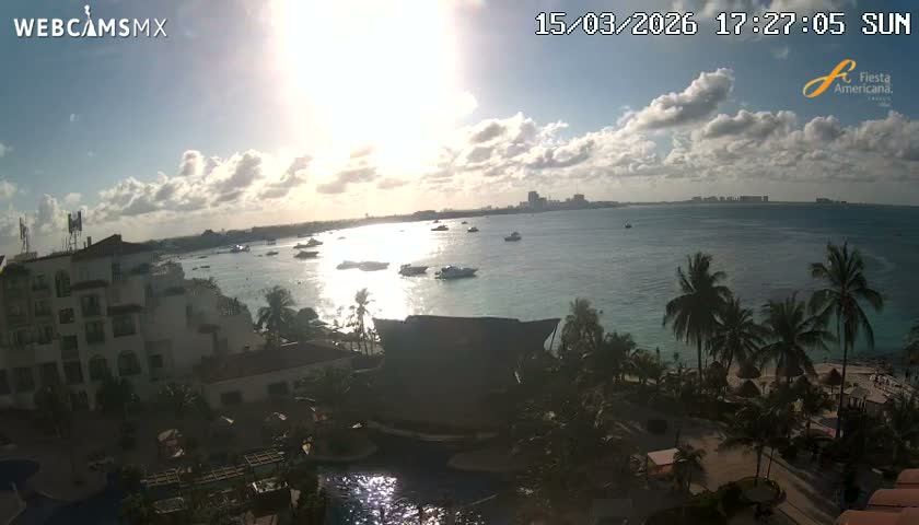 Cancún City Skyline & Carribean Coast from Fiesta Americana Live Cam - Zona Hotelera (Hotel Zone), Cancun, Quintana Roo, Mexico