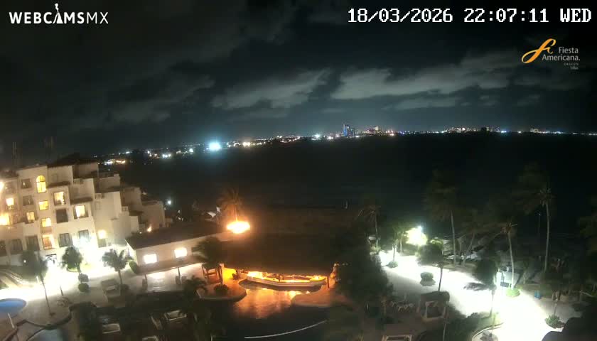 Cancún City Skyline & Carribean Coast from Fiesta Americana Live Cam - Zona Hotelera (Hotel Zone), Cancun, Quintana Roo, Mexico