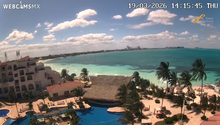 Cancún City Skyline & Carribean Coast from Fiesta Americana Live Cam - Zona Hotelera (Hotel Zone), Cancun, Quintana Roo, Mexico