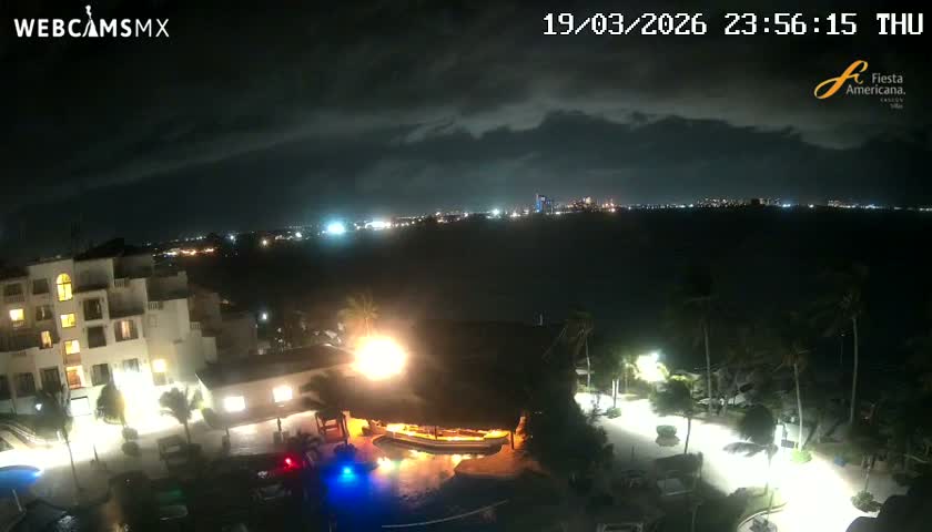Cancún City Skyline & Carribean Coast from Fiesta Americana Live Cam - Zona Hotelera (Hotel Zone), Cancun, Quintana Roo, Mexico