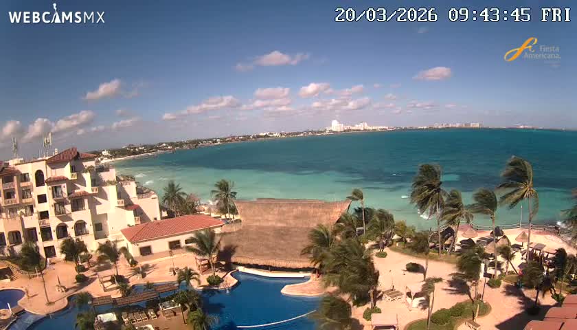 Cancún City Skyline & Carribean Coast from Fiesta Americana Live Cam - Zona Hotelera (Hotel Zone), Cancun, Quintana Roo, Mexico