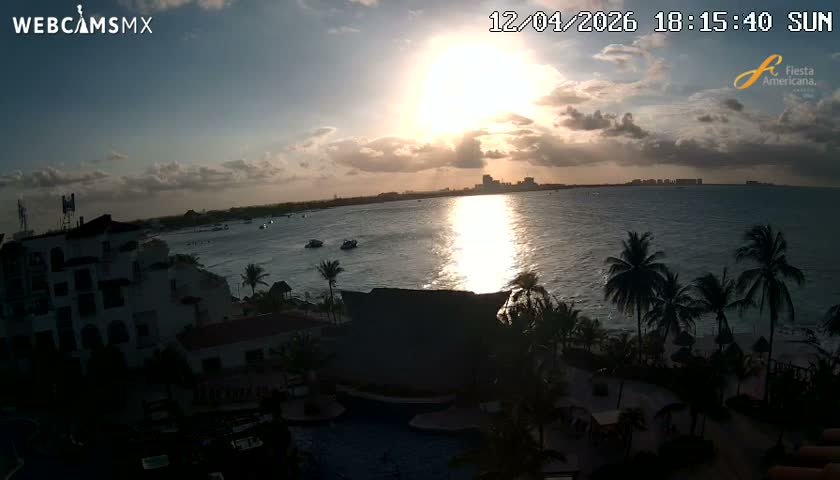 Cancún City Skyline & Carribean Coast from Fiesta Americana Live Cam - Zona Hotelera (Hotel Zone), Cancun, Quintana Roo, Mexico
