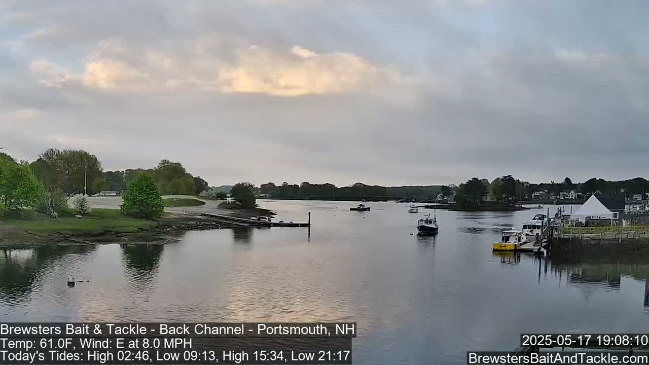 Piscataqua River Back Channel from Brewster's Bait & Tackle Live Cam -  Portsmouth, Rockingham, New Hampshire, USA