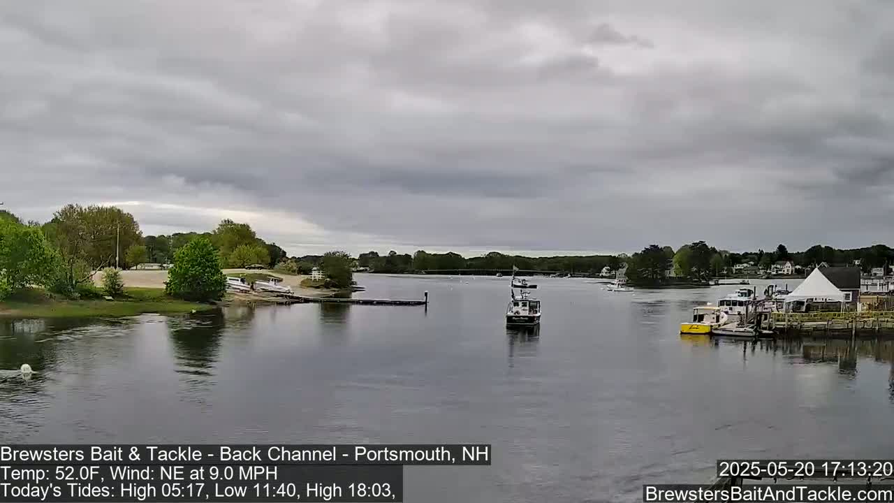 Piscataqua River Back Channel from Brewster's Bait & Tackle Live Cam -  Portsmouth, Rockingham, New Hampshire, USA