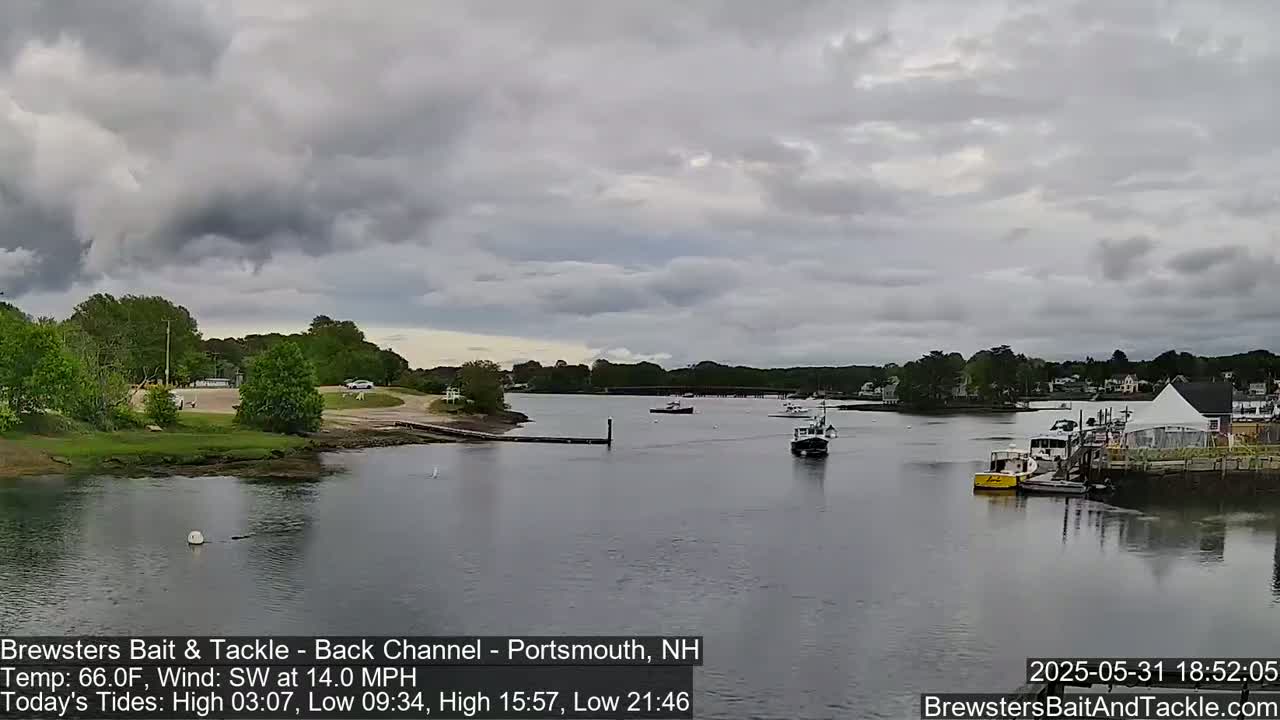 Piscataqua River Back Channel from Brewster's Bait & Tackle Live Cam -  Portsmouth, Rockingham, New Hampshire, USA