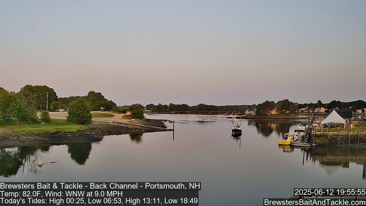 Piscataqua River Back Channel from Brewster's Bait & Tackle Live Cam -  Portsmouth, Rockingham, New Hampshire, USA