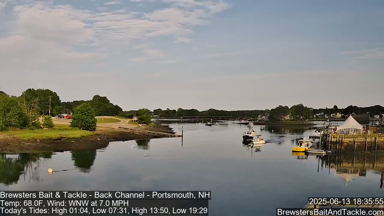 Piscataqua River Back Channel from Brewster's Bait & Tackle Live Cam -  Portsmouth, Rockingham, New Hampshire, USA