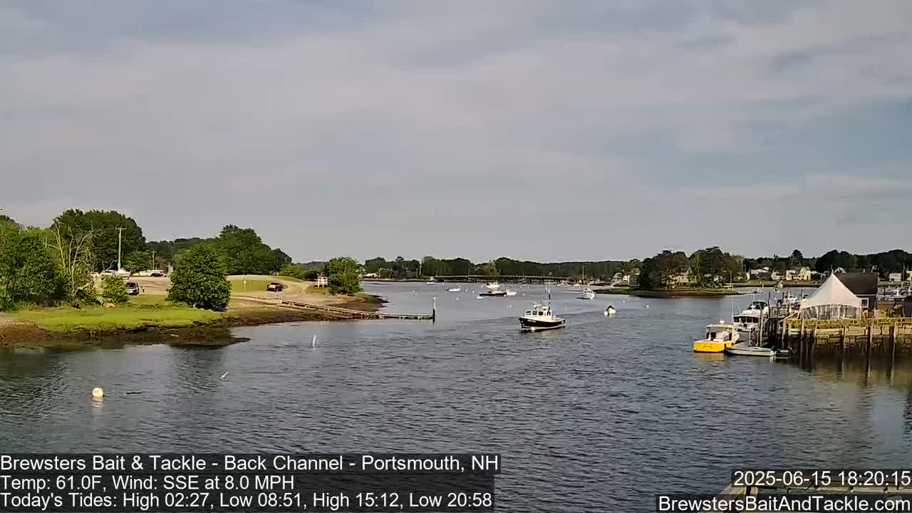 Piscataqua River Back Channel from Brewster's Bait & Tackle Live Cam -  Portsmouth, Rockingham, New Hampshire, USA