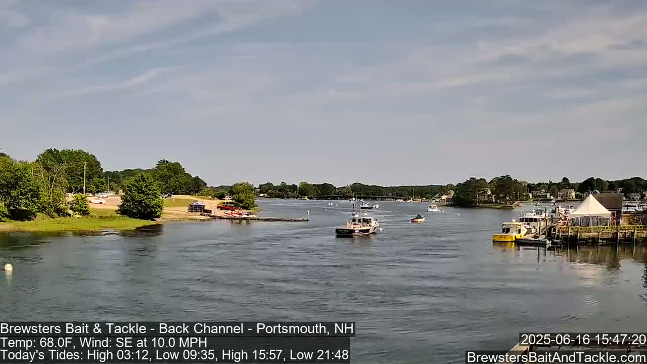 Piscataqua River Back Channel from Brewster's Bait & Tackle Live Cam -  Portsmouth, Rockingham, New Hampshire, USA