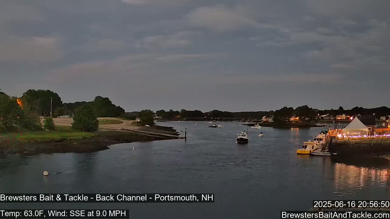 Piscataqua River Back Channel from Brewster's Bait & Tackle Live Cam -  Portsmouth, Rockingham, New Hampshire, USA
