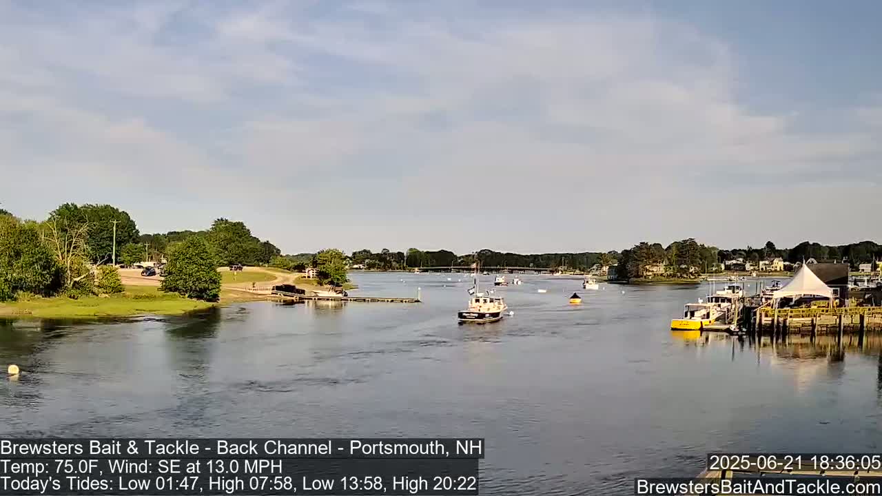 Piscataqua River Back Channel from Brewster's Bait & Tackle Live Cam -  Portsmouth, Rockingham, New Hampshire, USA