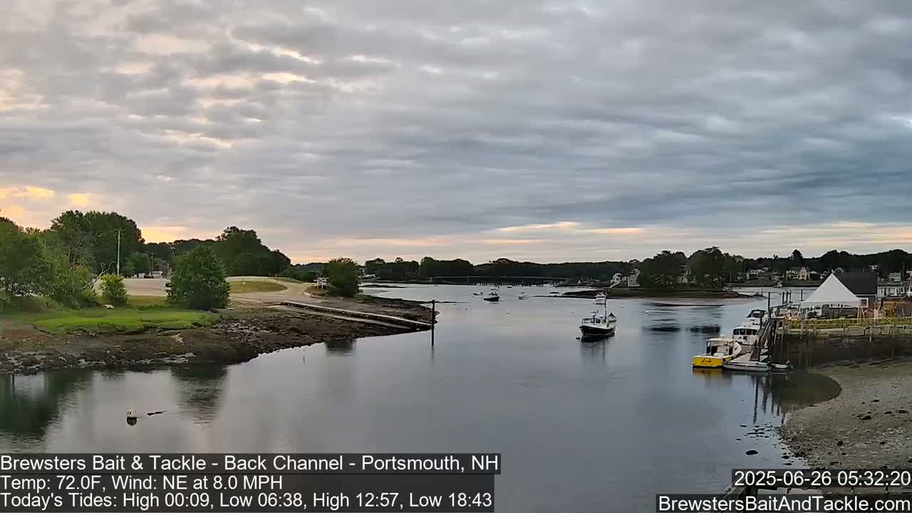 Piscataqua River Back Channel from Brewster's Bait & Tackle Live Cam -  Portsmouth, Rockingham, New Hampshire, USA
