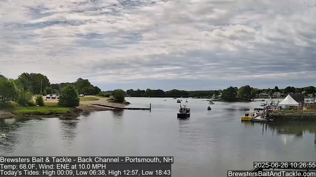 Piscataqua River Back Channel from Brewster's Bait & Tackle Live Cam -  Portsmouth, Rockingham, New Hampshire, USA