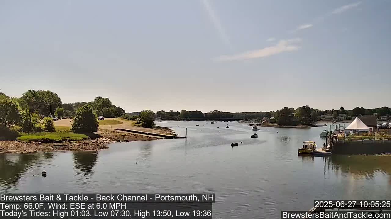 Piscataqua River Back Channel from Brewster's Bait & Tackle Live Cam -  Portsmouth, Rockingham, New Hampshire, USA