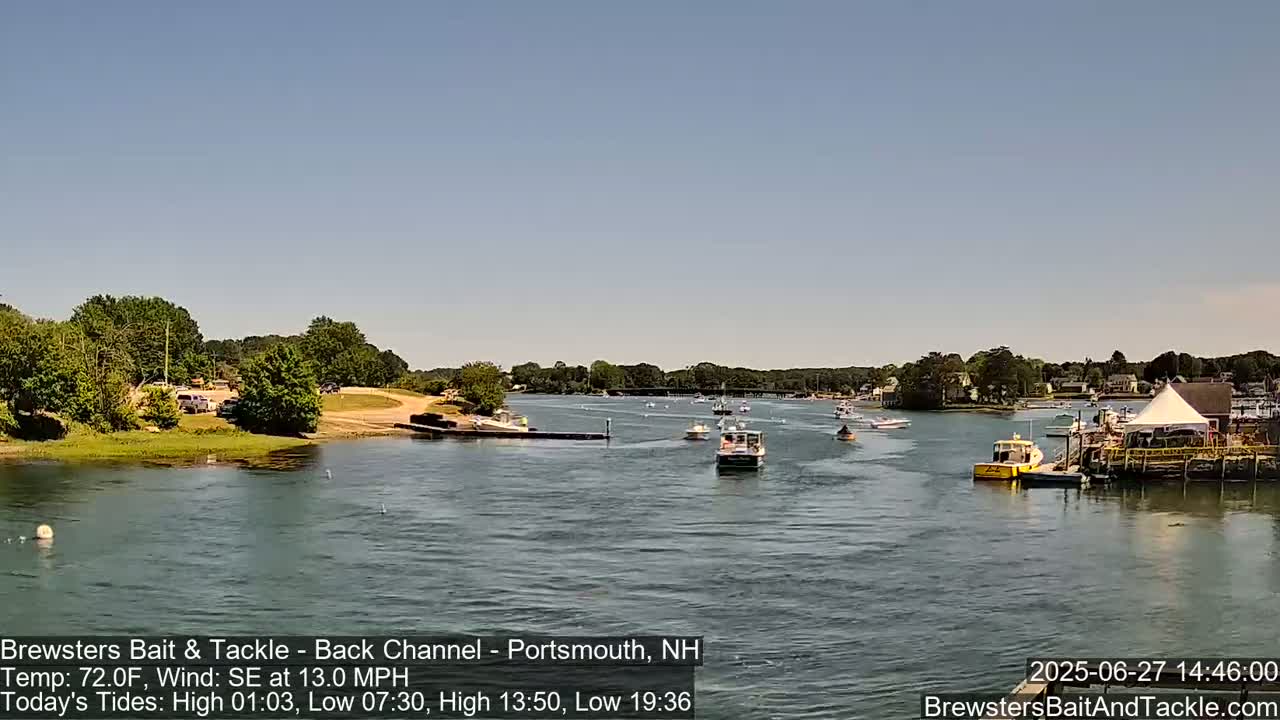 Piscataqua River Back Channel from Brewster's Bait & Tackle Live Cam -  Portsmouth, Rockingham, New Hampshire, USA