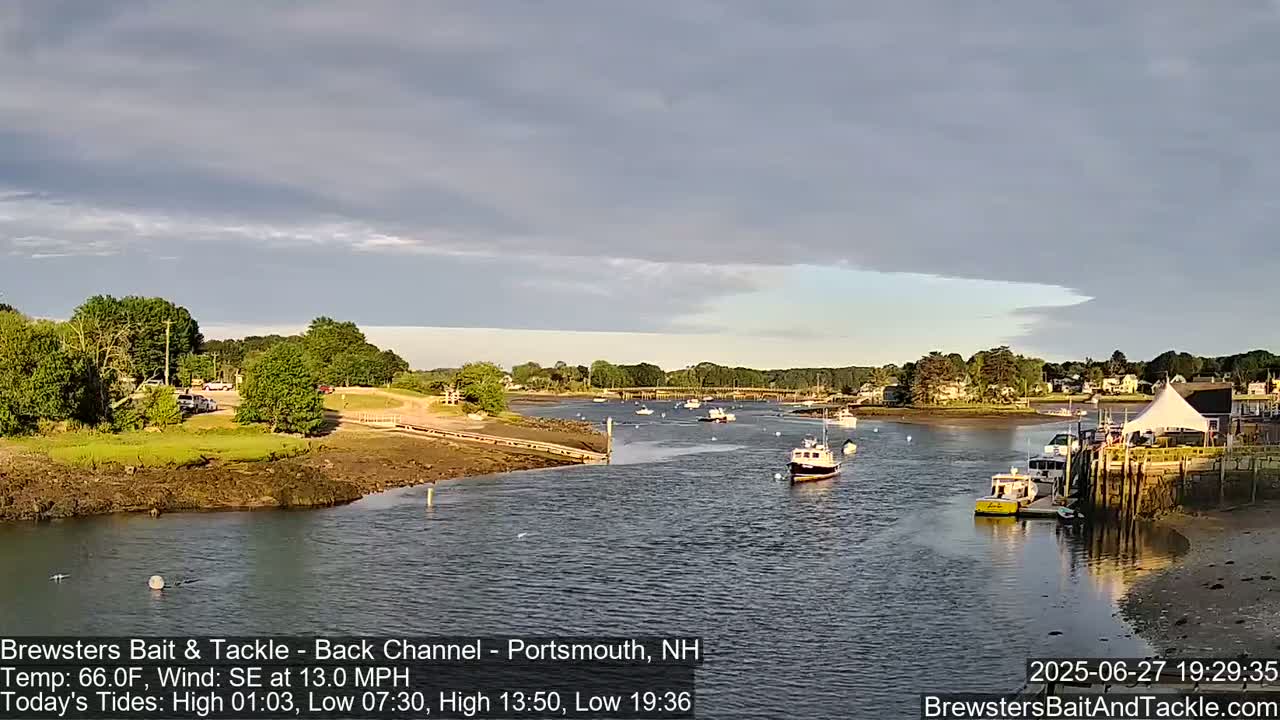 Piscataqua River Back Channel from Brewster's Bait & Tackle Live Cam -  Portsmouth, Rockingham, New Hampshire, USA