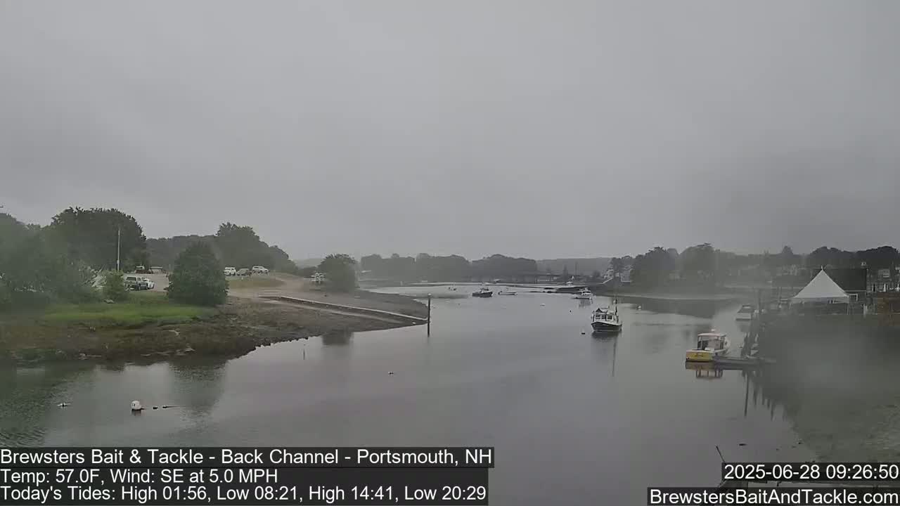 Piscataqua River Back Channel from Brewster's Bait & Tackle Live Cam -  Portsmouth, Rockingham, New Hampshire, USA