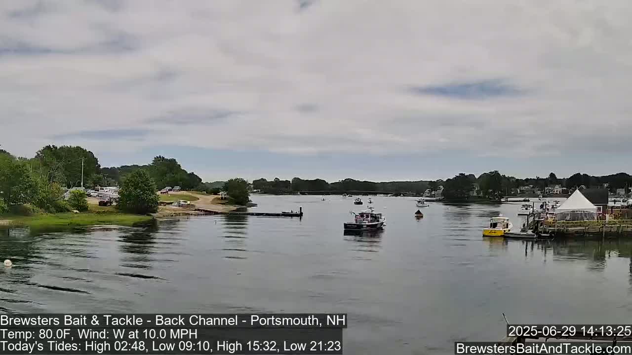 Piscataqua River Back Channel from Brewster's Bait & Tackle Live Cam -  Portsmouth, Rockingham, New Hampshire, USA
