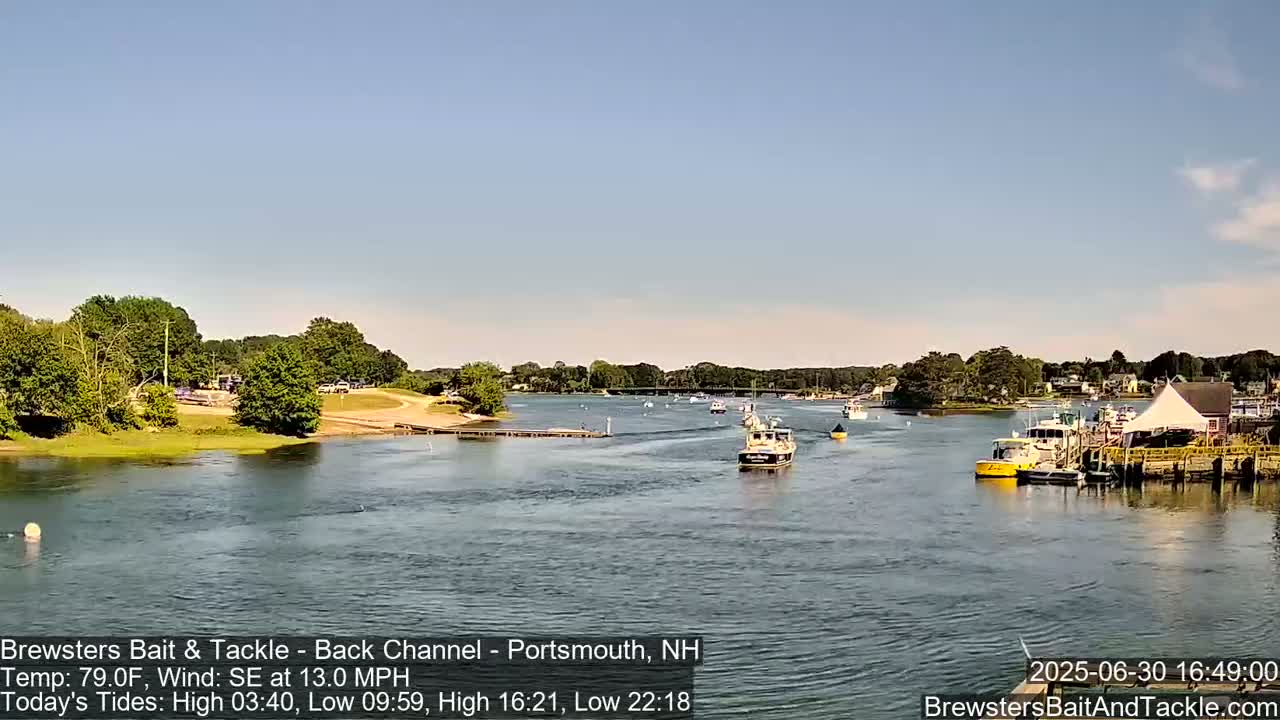 Piscataqua River Back Channel from Brewster's Bait & Tackle Live Cam -  Portsmouth, Rockingham, New Hampshire, USA