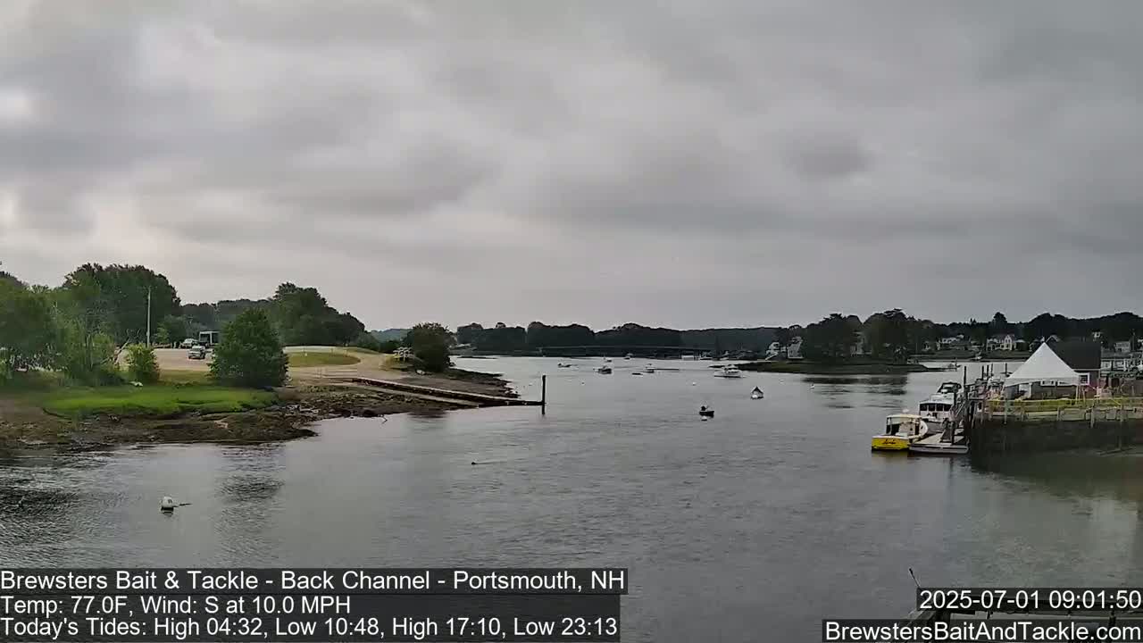 Piscataqua River Back Channel from Brewster's Bait & Tackle Live Cam -  Portsmouth, Rockingham, New Hampshire, USA