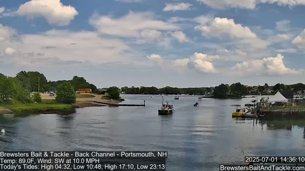 Piscataqua River Back Channel from Brewster's Bait & Tackle Live Cam -  Portsmouth, Rockingham, New Hampshire, USA