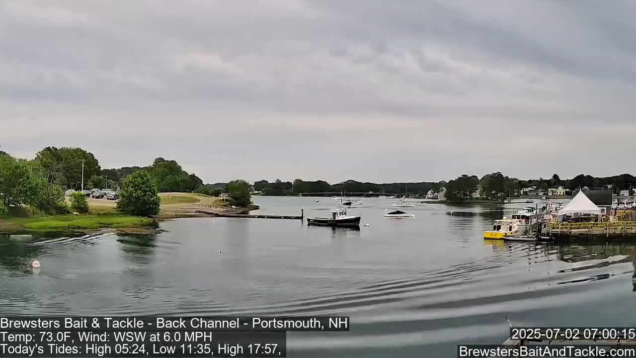 Piscataqua River Back Channel from Brewster's Bait & Tackle Live Cam -  Portsmouth, Rockingham, New Hampshire, USA