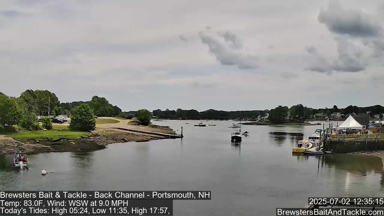 Piscataqua River Back Channel from Brewster's Bait & Tackle Live Cam -  Portsmouth, Rockingham, New Hampshire, USA