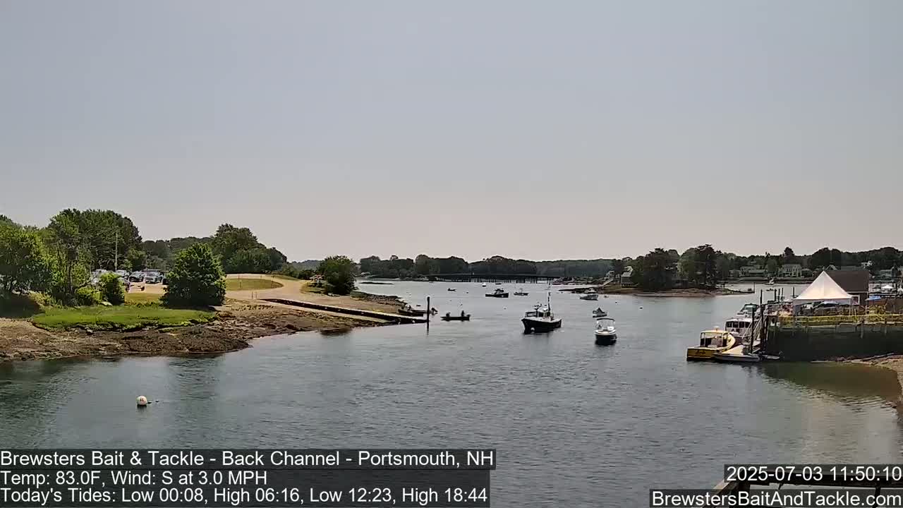 Piscataqua River Back Channel from Brewster's Bait & Tackle Live Cam -  Portsmouth, Rockingham, New Hampshire, USA