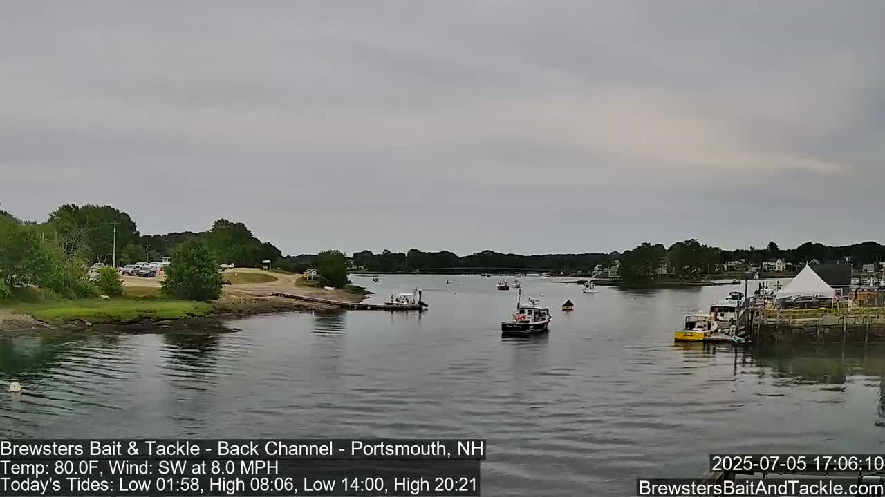 Piscataqua River Back Channel from Brewster's Bait & Tackle Live Cam -  Portsmouth, Rockingham, New Hampshire, USA
