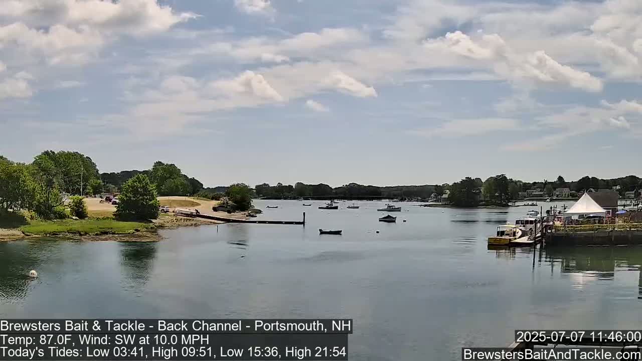 Piscataqua River Back Channel from Brewster's Bait & Tackle Live Cam -  Portsmouth, Rockingham, New Hampshire, USA