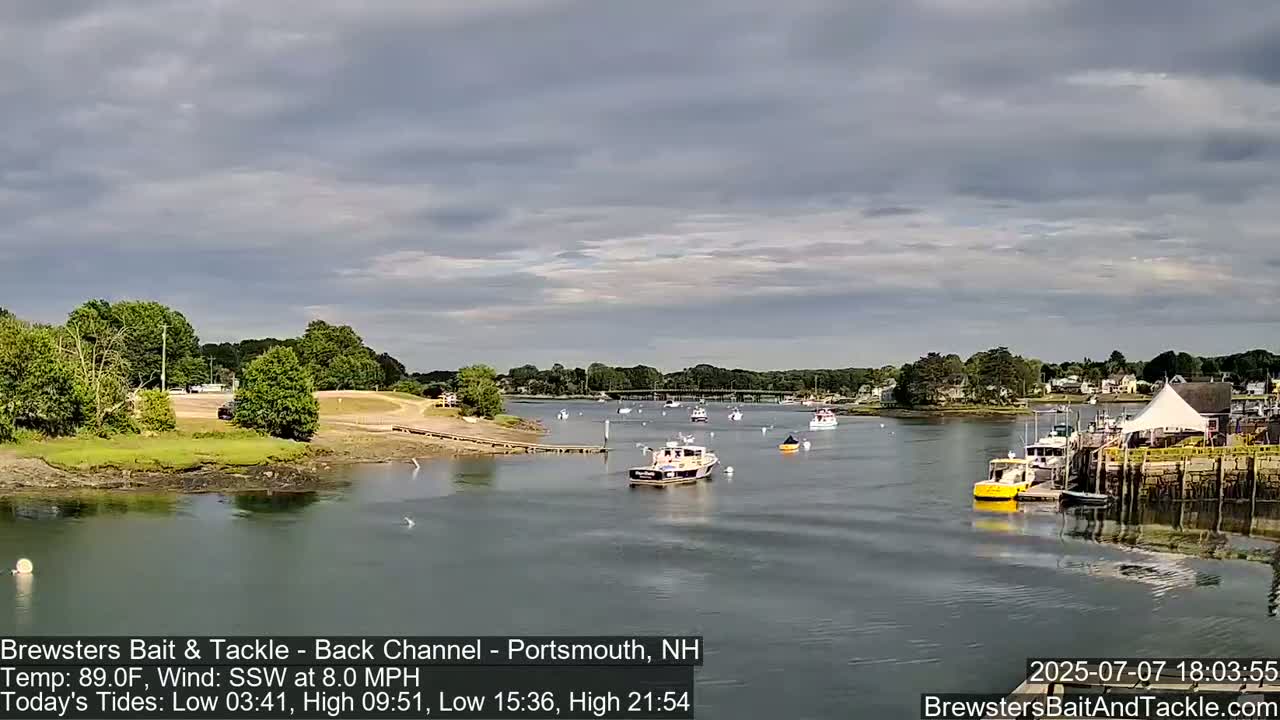 Piscataqua River Back Channel from Brewster's Bait & Tackle Live Cam -  Portsmouth, Rockingham, New Hampshire, USA