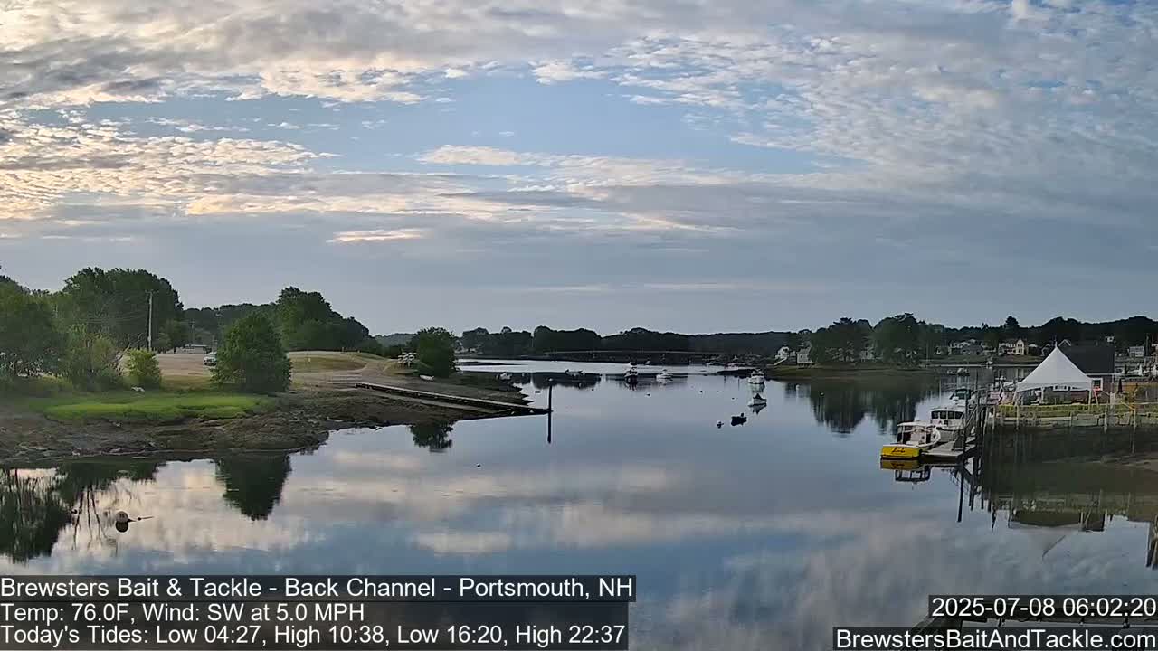 Piscataqua River Back Channel from Brewster's Bait & Tackle Live Cam -  Portsmouth, Rockingham, New Hampshire, USA
