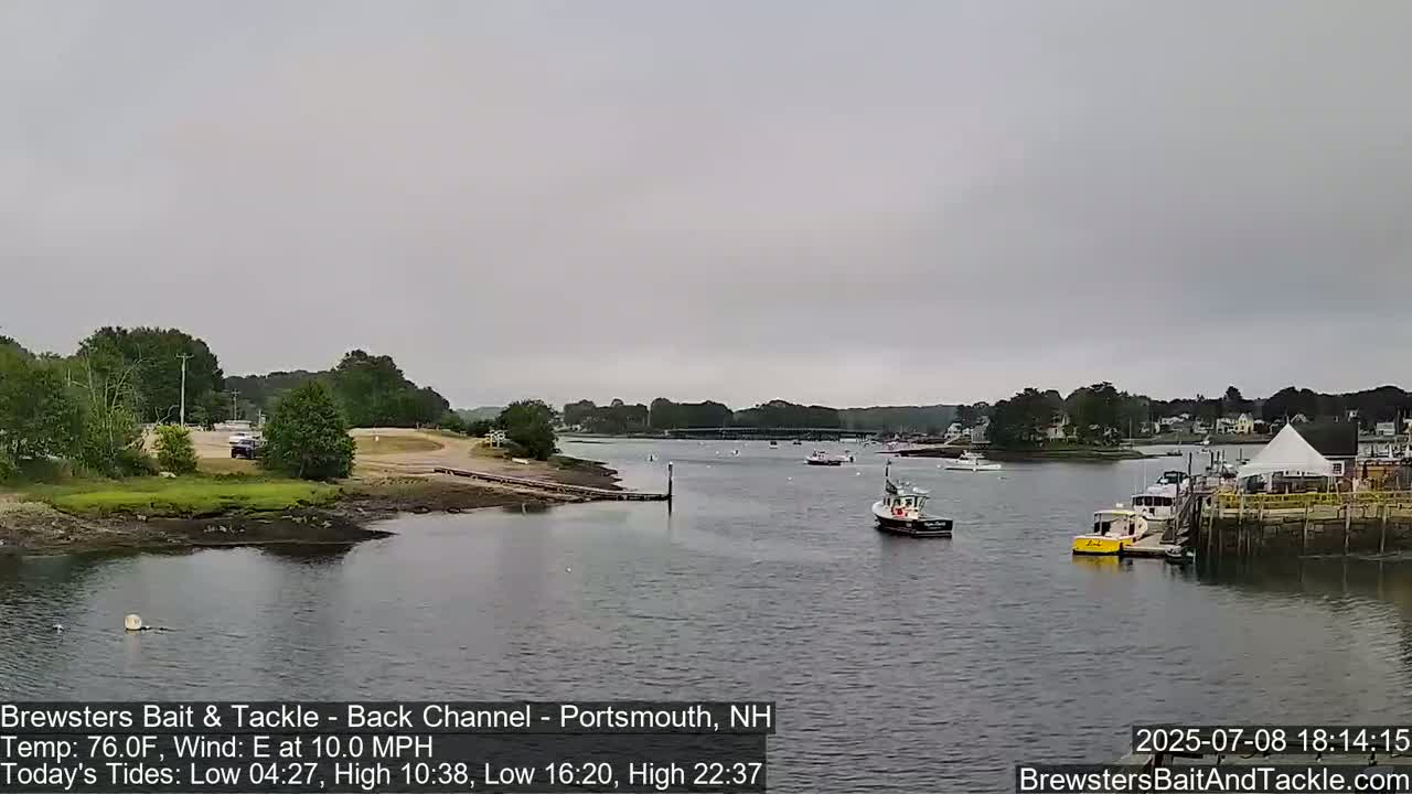 Piscataqua River Back Channel from Brewster's Bait & Tackle Live Cam -  Portsmouth, Rockingham, New Hampshire, USA